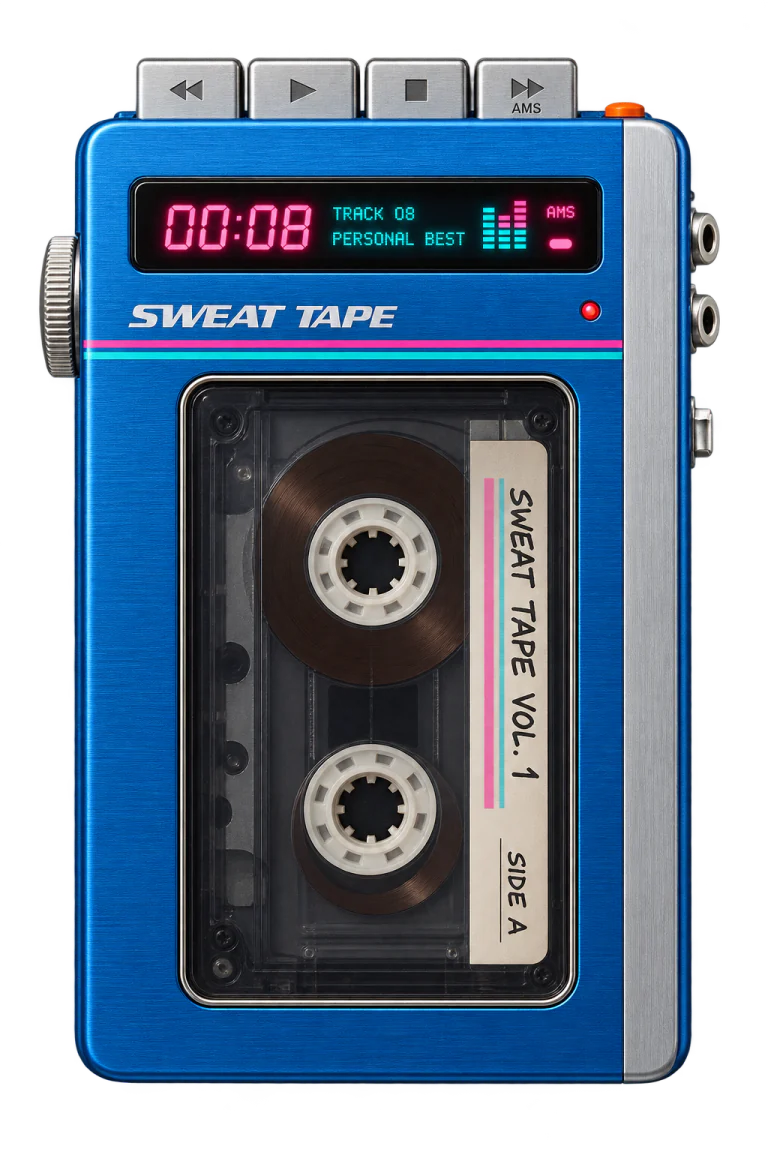 Blue brushed-metal Classic cassette player with silver piano keys